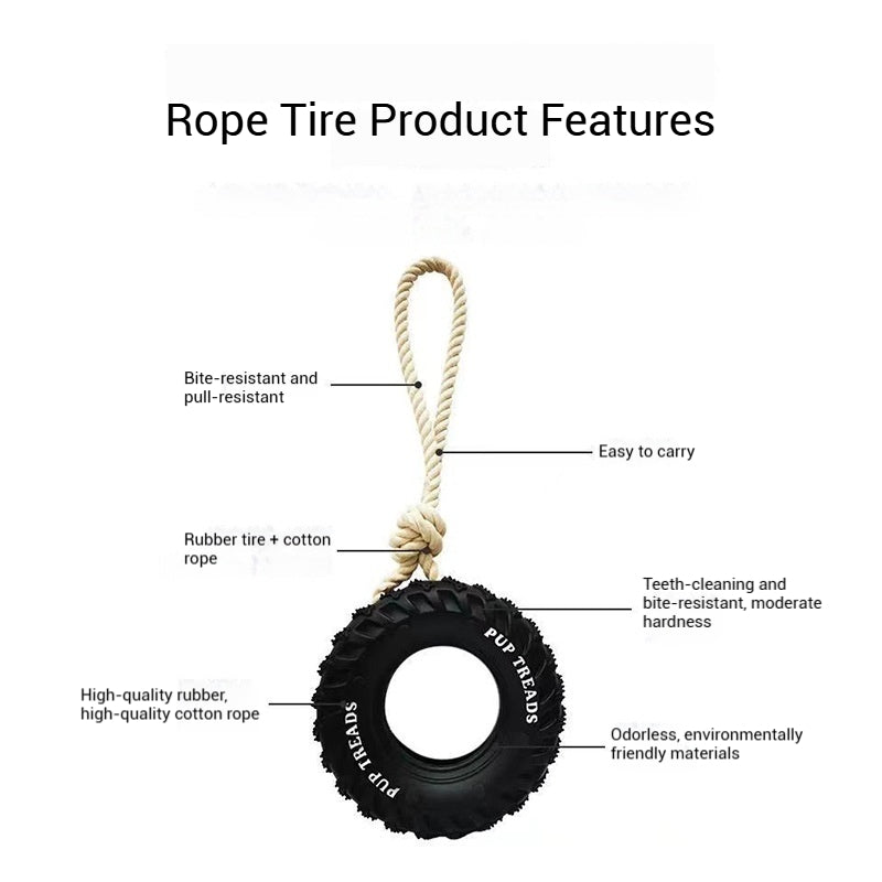 Rope Tire Dog Toy – Durable Rubber Chew Toy with Cotton Rope for Dogs