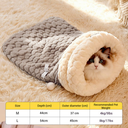 Warm Cat Bed – Enclosed Plush Sleeping Bag for Winter