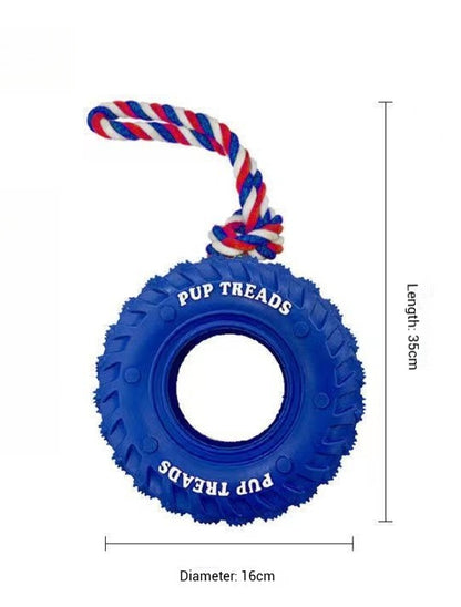 Rope Tire Dog Toy – Durable Rubber Chew Toy with Cotton Rope for Dogs