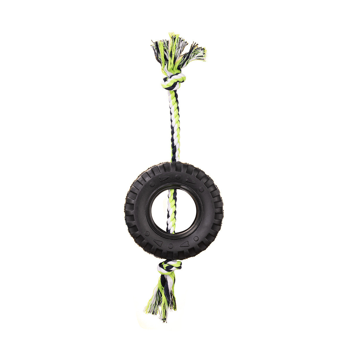 Rope Tire Dog Toy – Durable Rubber Chew Toy with Cotton Rope for Dogs
