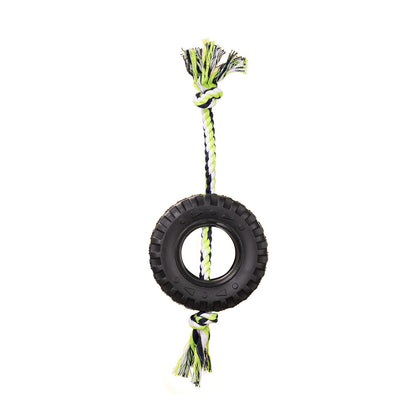 Rope Tire Dog Toy – Durable Rubber Chew Toy with Cotton Rope for Dogs
