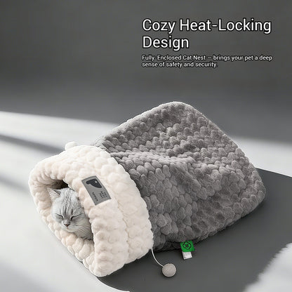 Warm Cat Bed – Enclosed Plush Sleeping Bag for Winter