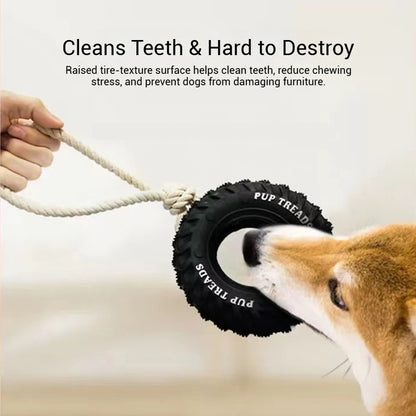 Rope Tire Dog Toy – Durable Rubber Chew Toy with Cotton Rope for Dogs