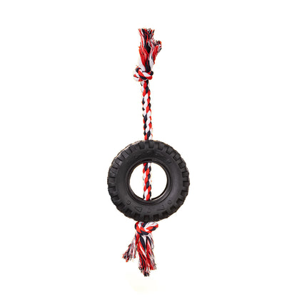 Rope Tire Dog Toy – Durable Rubber Chew Toy with Cotton Rope for Dogs