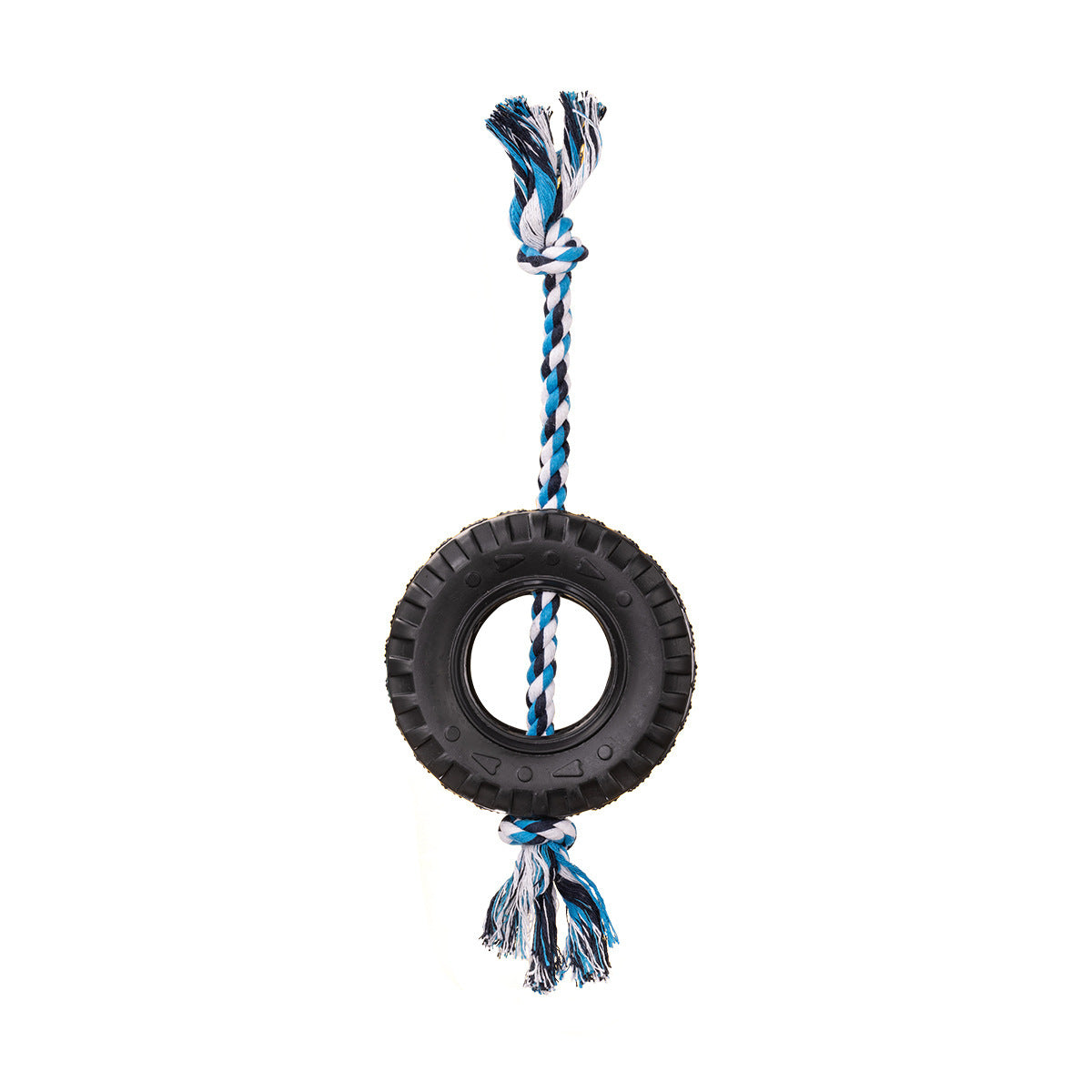 Rope Tire Dog Toy – Durable Rubber Chew Toy with Cotton Rope for Dogs