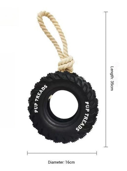 Rope Tire Dog Toy – Durable Rubber Chew Toy with Cotton Rope for Dogs